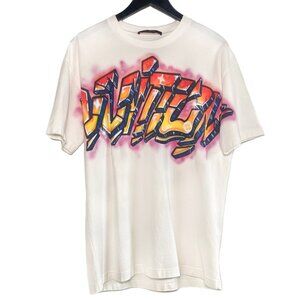 Louis Vuitton 2022 Graffiti Logo Print Ivory T-shirt